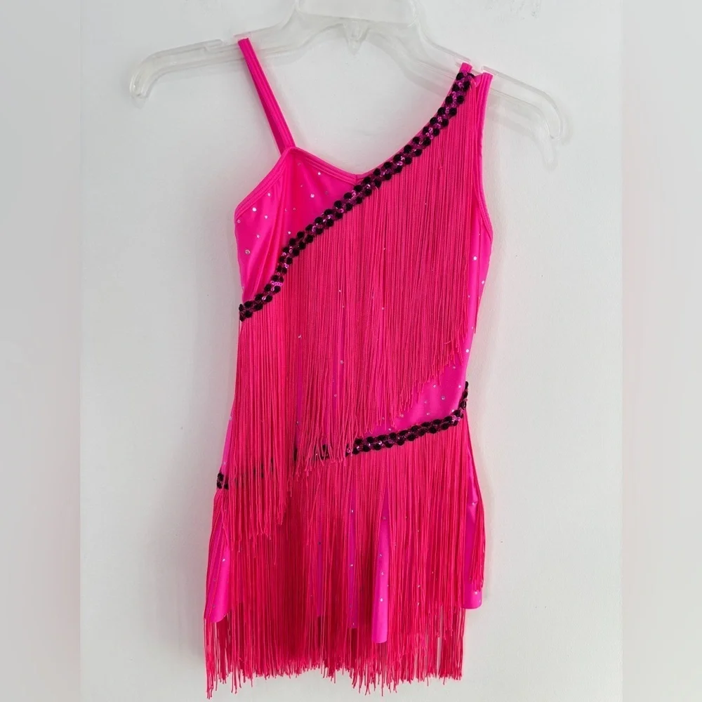 Revolution Dancewear Next To Me Hot Pink Dress Fringe Size MC Flapper Pageant